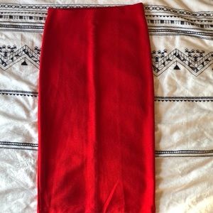 Red high waisted Ribbed Pencil skirt